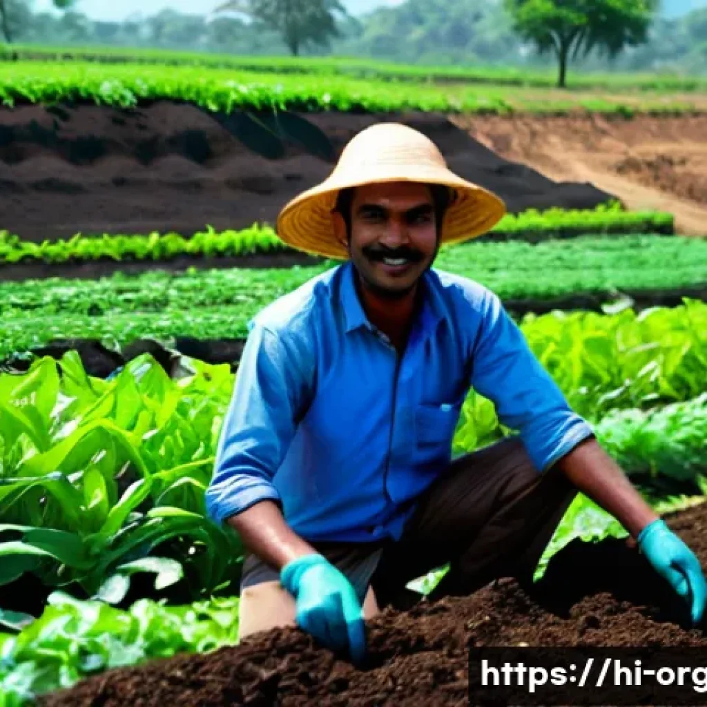 유기농업 경력 개발 - A vibrant organic farm scene in rural India showcasing a young Hindi-speaking farmer wearing traditi...