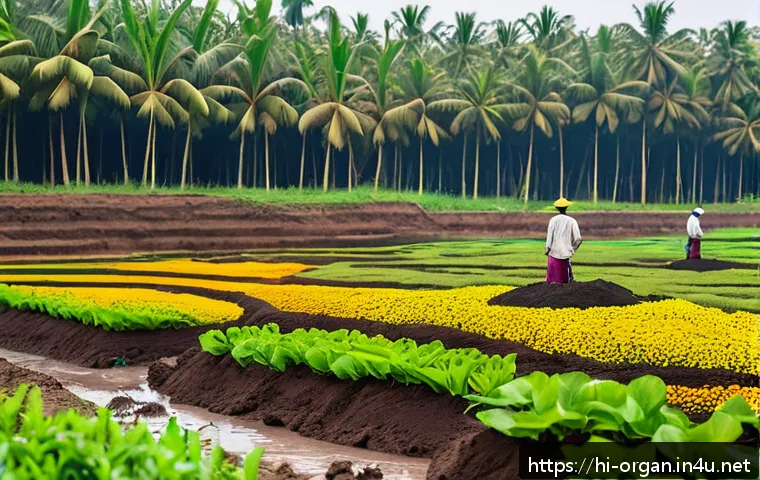 유기농업 전문가의 직무와 연봉 - A vibrant organic farm scene in rural India during daylight, showcasing farmers applying natural com...