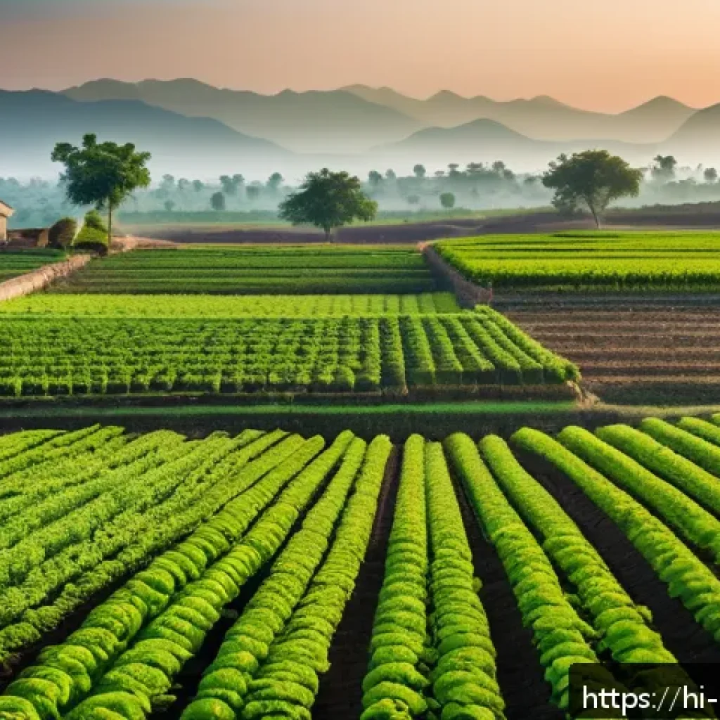 유기농업 분야 진로 - A vibrant organic farm in India during early morning light, showcasing diverse crops growing in rich...