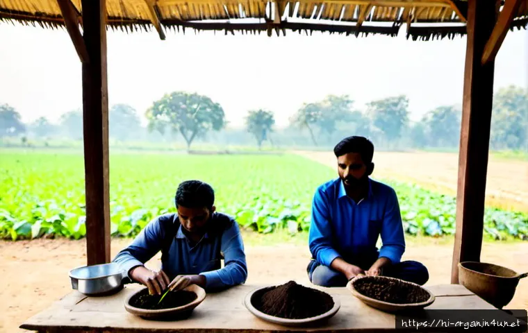 유기농업 이론 교육 - Photorealistic organic agriculture theory class in rural India, a knowledgeable Indian instructor ex...
